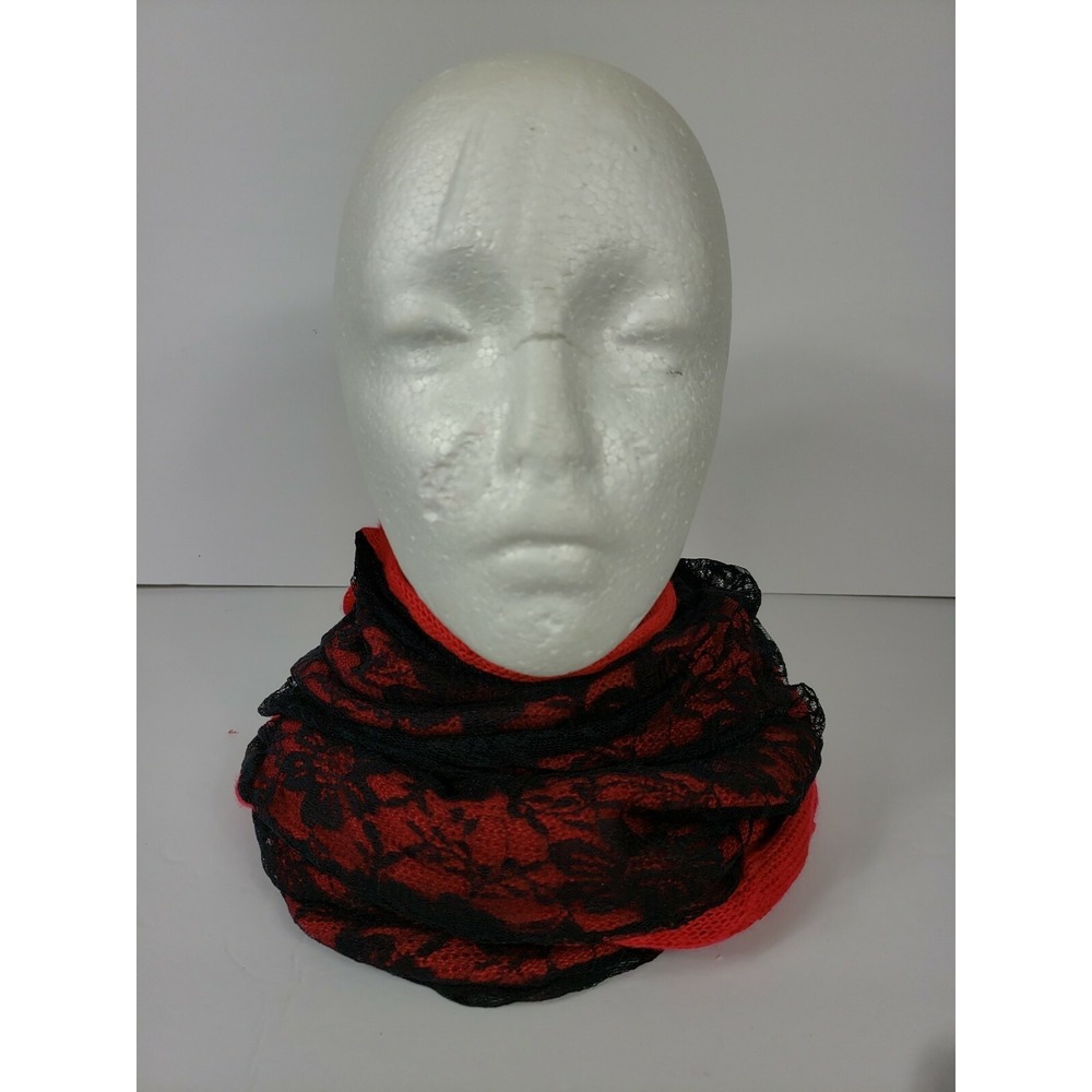 Floral Lace Red & Black Layered Polyester Acrylic Scarf Winter Accessory‎ E2